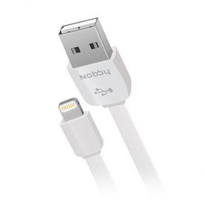 Кабель USB - Lightning 8pin, 0,23м, Nobby Practic 009-001, 2.1А, плоский, белый