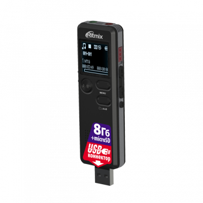 Диктофон RITMIX RR-610 4Gb black (WAV, FM, аудиоплеер, USB-коннектор)