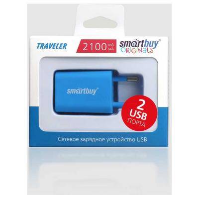 СЗУ SmartBuy SATELLITE TRAVELER, 2*USB, 2А, Soft-touch, синее  (SBP-3100)