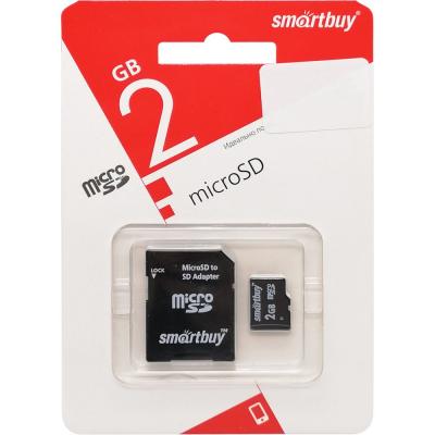 microSD Smartbuy 2GB + адаптер SD, SB2GBSD-01