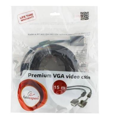 Шнур VGA(M)-VGA(M) 15м Premium Cablexpert CC-PPVGA-15M-B, тройной экран, черный /09240/
