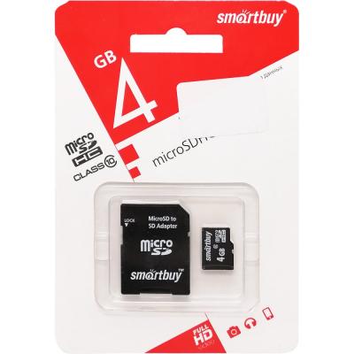 microSD Smartbuy 4GB Class 10 + адаптер SD