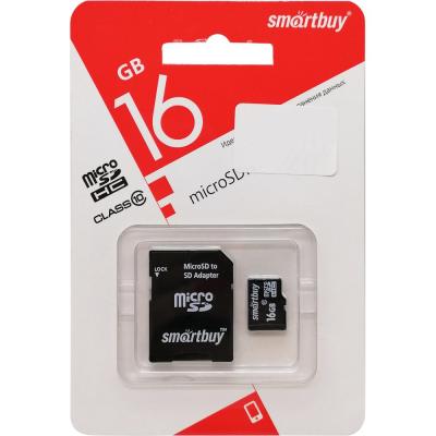 microSDHC Smartbuy 16GB Class 10 LE + адаптер SD (SB16GBSDCL10-01LE)