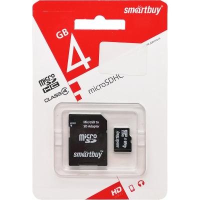 microSD Smartbuy 4GB Class 4 + адаптер SD