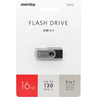 USB 3.0 накопитель Smartbuy 16GB TRIO 3-in-1 OTG (USB Typ-A+USB Type-C+micro USB) (SB16GBTRIO)